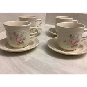 Pfaltzgraff Tea Rose Stoneware Cup and Saucer set of 4